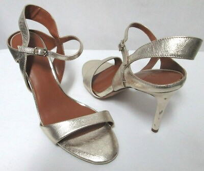 #ad Halston Ainsley gold Leather Strappy Heels open toe buckle Size Sz 8.5 $24.99