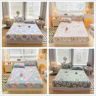 #ad 100% Cotton Fitted Sheet Cartoon Bed Sheet Double Bed Cotton Bed Linen Bedspread $21.07