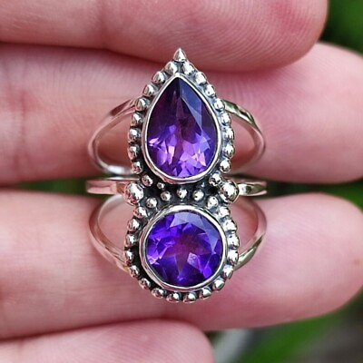#ad 925 Sterling Silver Handmade Amethyst Stunning Ring Women Gemstone Rings $12.76