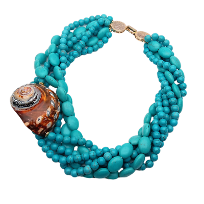 #ad 19quot; 6Strands Turquoise Natural Sea Turbo Snail Necklace Fashion vacation Jewelry $56.62