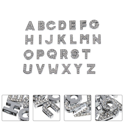 #ad 26 Pcs Rhinestone Alphabet Accessories Metal Silvery Letter Pendants Charms $10.49