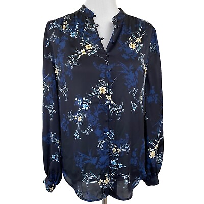 #ad Equipment Cornelia Eclipse Floral Navy Blue Rouleau Button Down Blouse Top Small $78.75