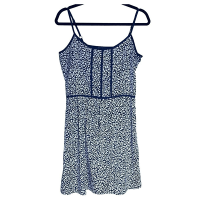 #ad Aqua Black White Adjustable Spaghetti Sundress Summer Mini Dress Floral Medium $43.00