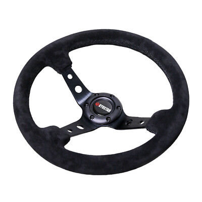 #ad 14inch 350mm Deep Dish 6 Bolt For Racing Steering Wheel Suede With Horn Button $63.99