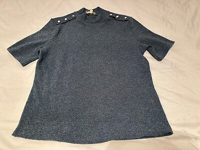 #ad Parallel Skies Blue Short Sleeve Sweater Pearl Detail Blouse Women’s Size M NWT $12.99