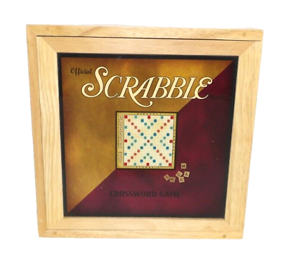 #ad SCRABBLE word tile board game in wooden box 100 tiles HASBRO 2002 $17.99