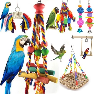 #ad Parrot Chew Toy Cotton Rope Birds Toy Bite Bridge Bird Tearing Toys Cockatiels $9.99
