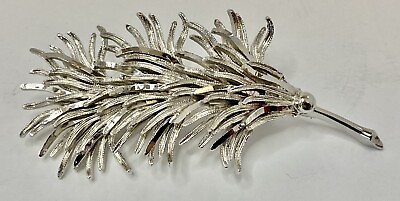#ad Vintage CORO Signed Silver Toned Feather Brooch 3.5” See All Pics $12.95