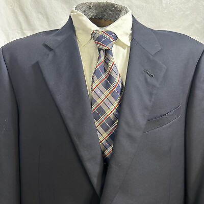 #ad Armani Collezioni Giorgio Mens 46L 100% Wool Navy Blue Sport Coat Blazer Jacket $115.00
