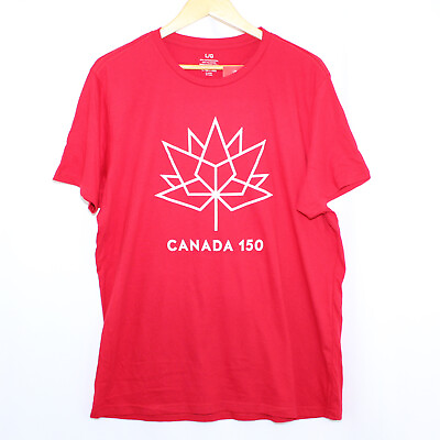 #ad CANADA 150 Cotton Blend Crew Neck Short Sleeve Graphic Red T Shirt Top Large $17.99