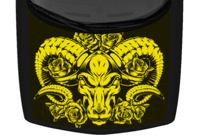 #ad Tribal Fits Ram Yellow Head Roses Truck Hood Wrap Vinyl Car Graphic Decal USA $215.68