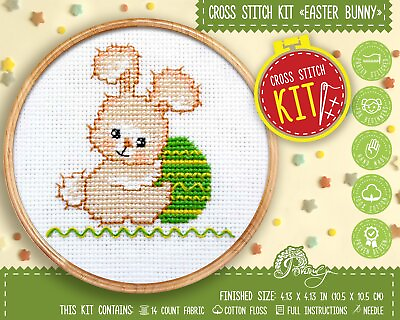 #ad Easter Bunny Cross Stitch Kit with Counted Pattern DIY Beginners Embroidery KIt $16.40