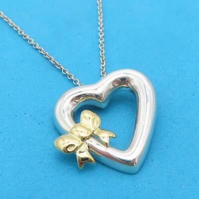 #ad Tiffany Gold Ribbon Heart Combination Necklace K18 Hh276 $173.52