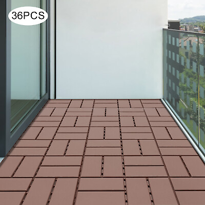 #ad 12” Outdoor Living Patio Deck Tiles Plastic Outdoor Flooring Interlocking 36Pcs $80.84