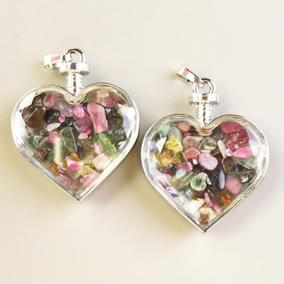 #ad 2Pcs Wrapped Tourmaline Chip Beads Heart Gemstone Bottle Pendant Bead G39764 $13.27