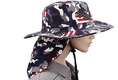 #ad USA FLag Camo Camouflage Summer HAT BEACH FISHING HUNTING Hiking w Neck Cover $8.91