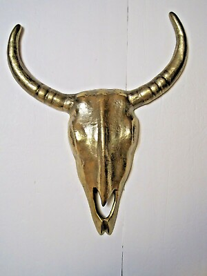 #ad Ornate Bull Skull Mount Cast Iron Gold Home Decor Large 19quot; X 15.5quot; X 3quot; $21.90