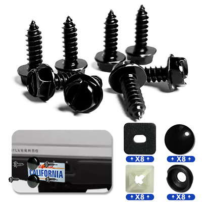 #ad 8 PCS Black License Plate Screws Stainless Steel Bolts Caps Car Fasteners Kit $5.24