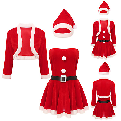 #ad Womens Outfits Ladies Costume Cosplay Dress New Year Uniform Hat Dancewear Red $18.31