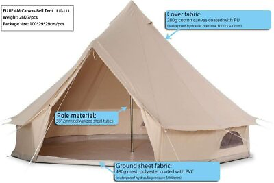 #ad 5M Waterproof Canvas Bell Tent Glamping Hunting Camping Tent Yurt Outdoor New $511.75