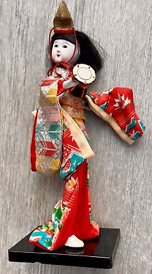 #ad Japanese Geisha Doll Drum Hat Dancer Vintage Handmade in Japan 9quot; $17.99