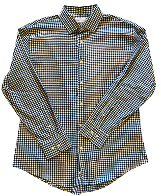 #ad Nordstrom Shirt Mens 16.5 XL Button Long Sleeve Slim Plaid Cotton Blue Black $12.95