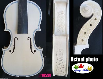 #ad Uninished White violin full size inlay top and backcarved rib and neck #10538 $349.00