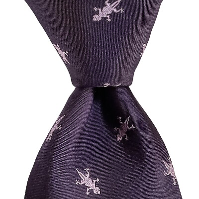 #ad DUNHILL Men#x27;s 100% Silk XL Necktie ENGLAND Designer Animal ALLIGATORS Purple EUC $39.99