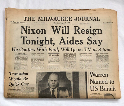 #ad Nixon Will Resign Tonight Aides Say Milwaukee Journal Newspaper August 8 1974 $16.16