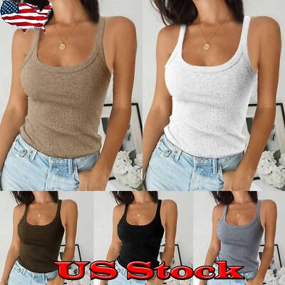 #ad Women Ribbed Cami Vest Tops Ladies Stretch Casual Tank Tops Sleeveless Shirt Tee $14.29