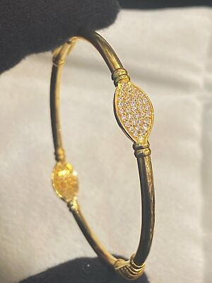 #ad Classy Dubai Handmade Zircon Bangle Bracelet In 916 Solid 22K Yellow Gold $3091.20