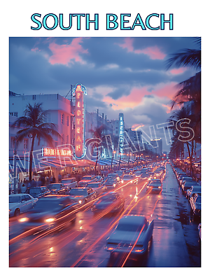#ad South Beach Art Deco Print 18x24 Trendy Wall Art Cityscape Print South Beach $49.99