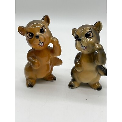 #ad Vintage Victoria Ceramics Beaver Figurines Set of 2 Made in Japan $29.75