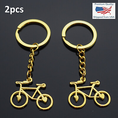 #ad 2pcs Gold Color Bike Bicycle Cycling Riding Keychain Keyring Keyfob Key Chain $7.79
