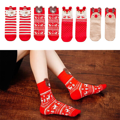 #ad 1 or 4 Pair Womens Cotton Socks Cute Animals Pattern Xmas Sock Novelty Stocking $5.36