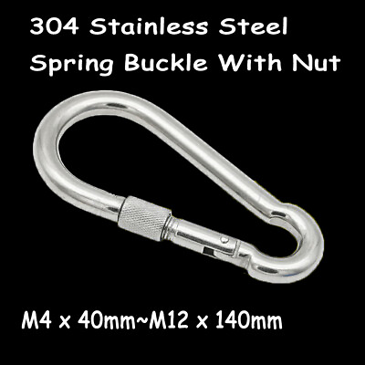 #ad 304 Stainless Steel Carabiner Spring Type With Nut M4x40 M12x140mm Safety Hook $2.35