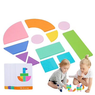 #ad 12pcs Wooden Toddler Puzzle Toy Kids Shape Puzzle Montessori Puzzle Toy w Cards $9.09