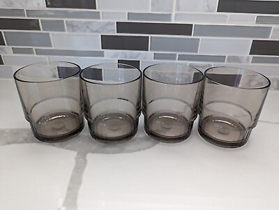 #ad Tupperware Set of 4 Acrylic Smoky Gray Clear 10 oz Tumbler Cups Stackable 1672 $29.99