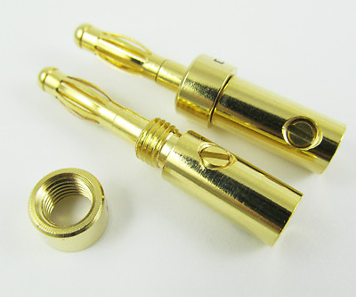 #ad 2pcs HiFi Gold Plated 4mm Banana Plug Speaker Cable Wire Solder Free Connector $2.99