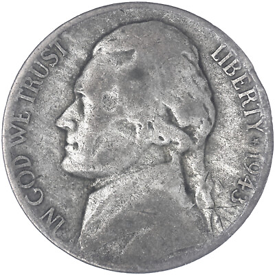 #ad 1943 D Jefferson 35% Silver War Nickel Fine FN See Pics Z379 $8.33
