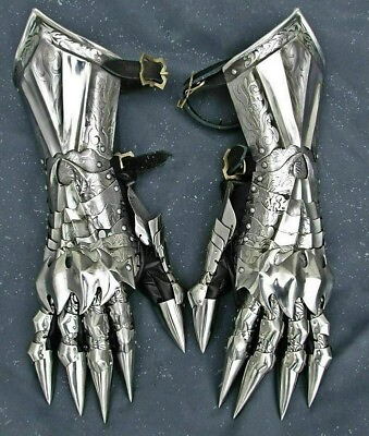 #ad Medieval Gauntlet Gloves Pair Brass Accents Knight Crusader Armor Steel Gloves. $93.56