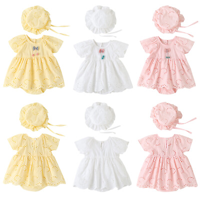#ad Newborn Baby Girls Summer Casual Outfits Ruffle Romper Dress Bodysuit Hat Set $12.01