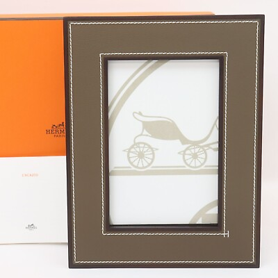 #ad Hermes Leather Wood Photo Frame Stand Size H21.5cm W16.5cm with Box JP Used $609.98