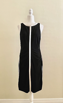 #ad Ralph Lauren Black White Trim Ruched Sides Sleeveless Jersey Dress Size 12 $32.99