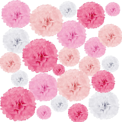 #ad 52 Pieces Tissue Paper Pompoms Decorations Pink Paper Pom Poms Flower Ball for V $29.50