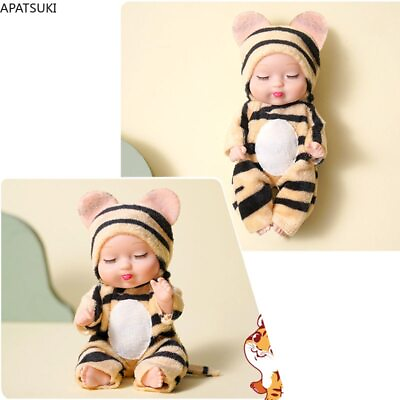 #ad 12cm Leopard Sleep Baby Doll Animal Baby Doll With Clothes 4.5quot; Mini Dolls Toys $5.11