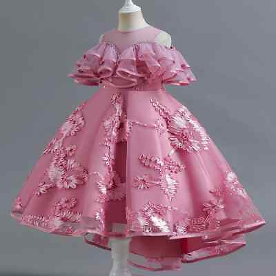 #ad Princess Girls Embroidery Flower Trailing Dress Kids Elegant Wedding Vestidos $39.48