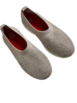 #ad Fitflop Womens Uberknit Crystal Rhinestones Ballerina Flat Shoes Blush Size 10 $89.00