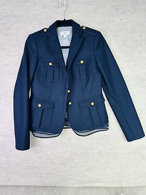 #ad Ann Taylor Loft Size 0 Navy Blue Mesh Trim Jacket Blazer Wool Blend ID# 70098 $24.99