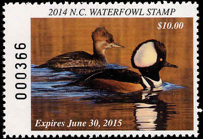 #ad NORTH CAROLINA #32 2014 STATE DUCK STAMP HOODED MERGANSERS By Scot Storm $17.00